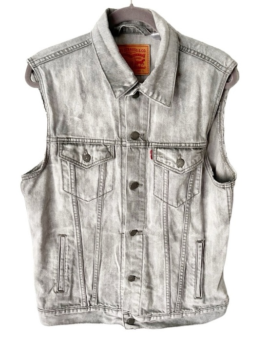 Levi's Other - Levi's Gray Denim Vest Men's Large Distressed Trucker Acid Stonewash Grunge